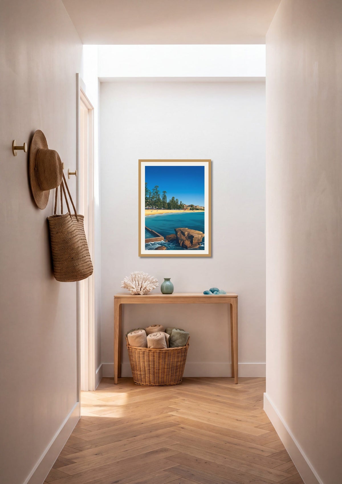 Pine Shore print shown at A1 size on a hallway wall