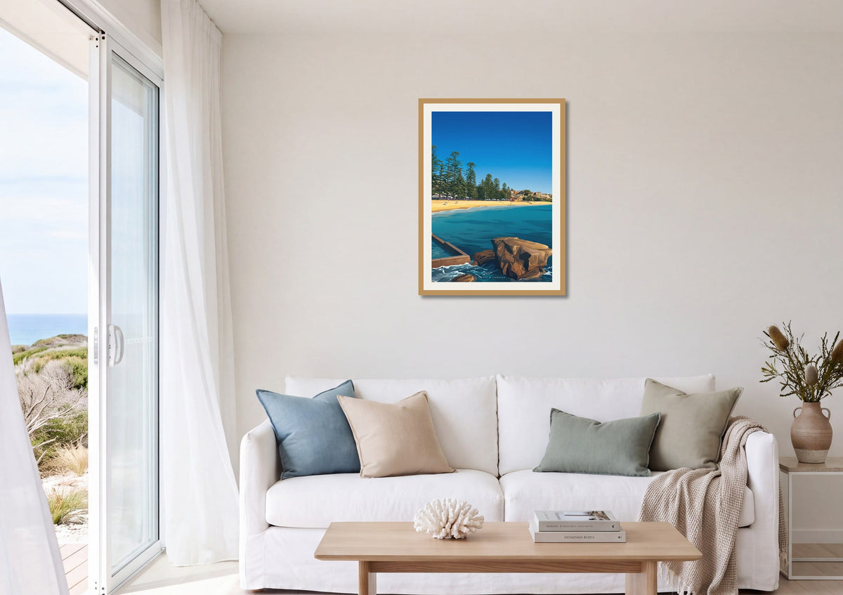 Pine Shore print shown at A1 size on a living room wall