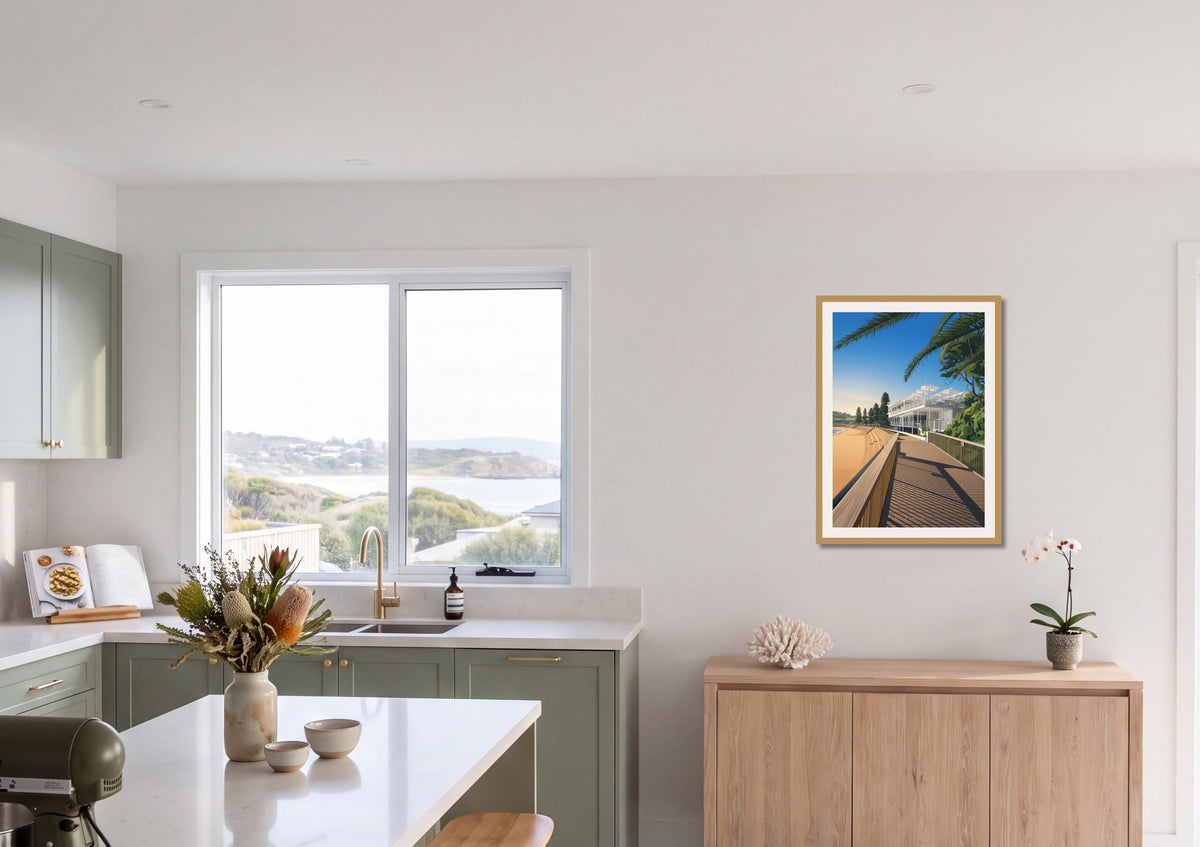 Boardwalk Light print shown at A1 size in a kitchen