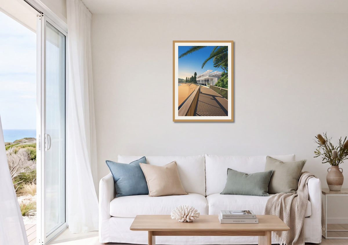 Boardwalk Light print shown at A1 size on a living room wall