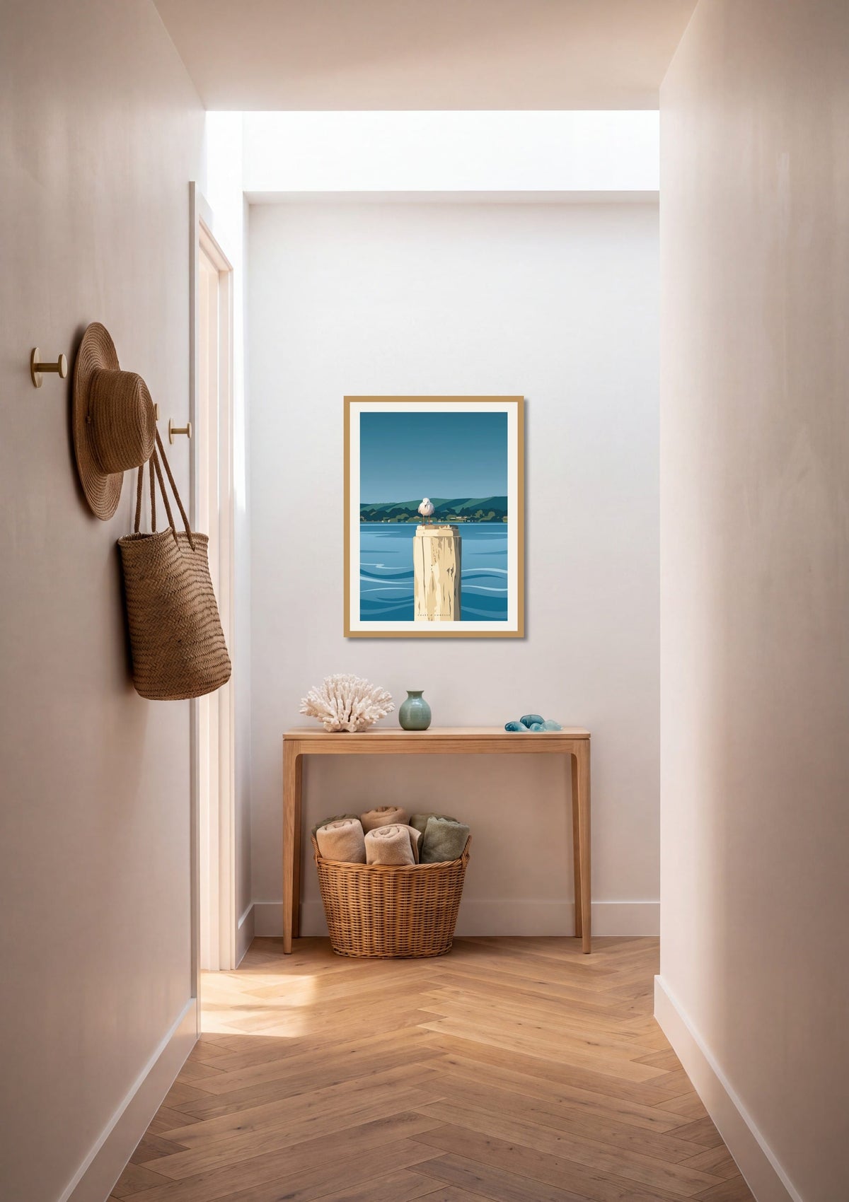 Harbour Watch print shown at A1 size on a hallway wall