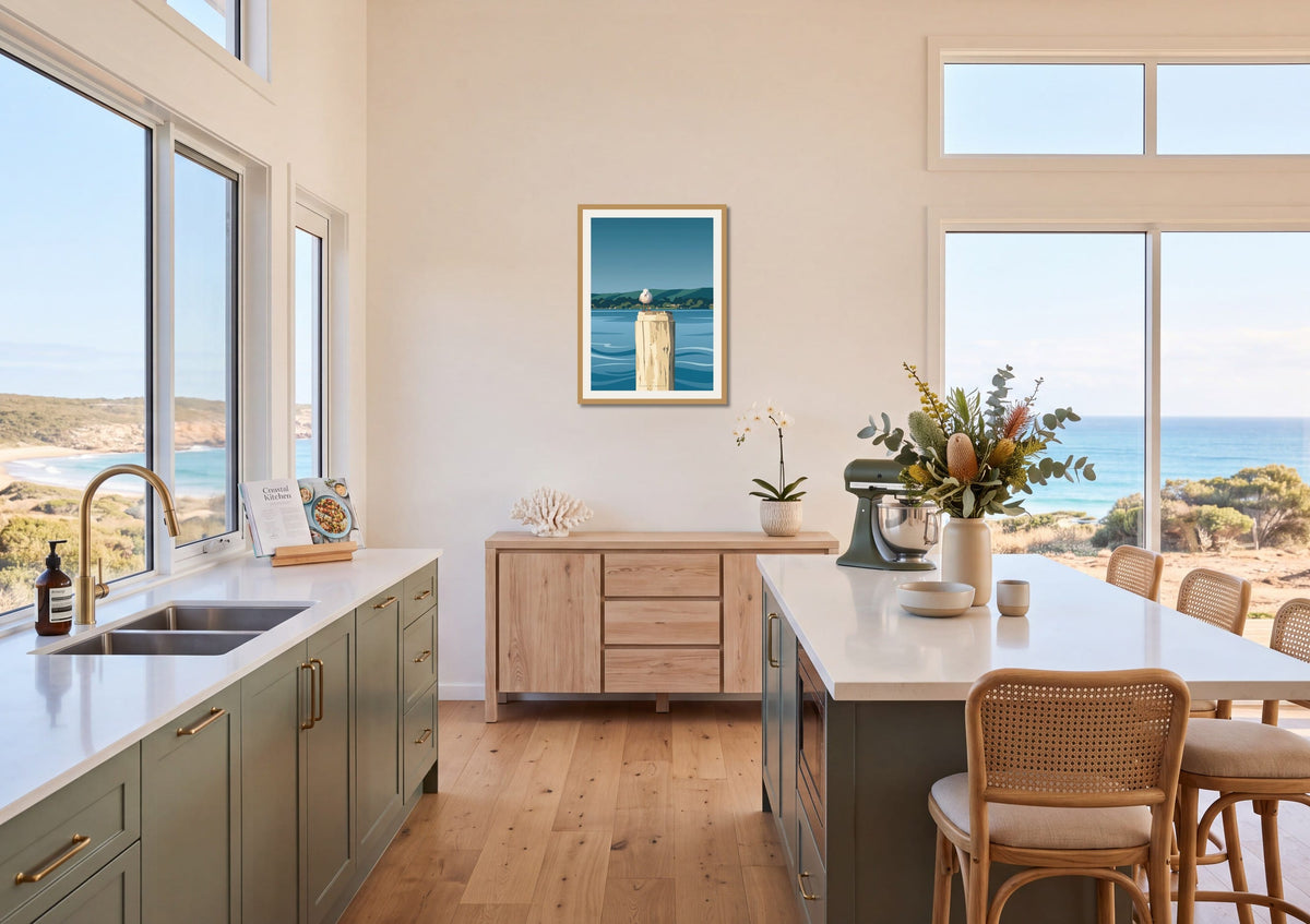 Harbour Watch print shown at A1 size on a kitchen wall