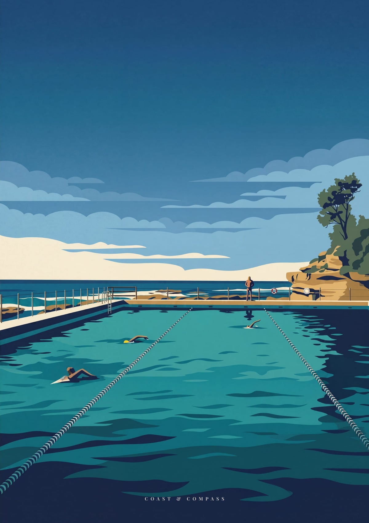 Lap Lines — an ocean pool with lane ropes and two swimmers at The Entrance, Central Coast NSW