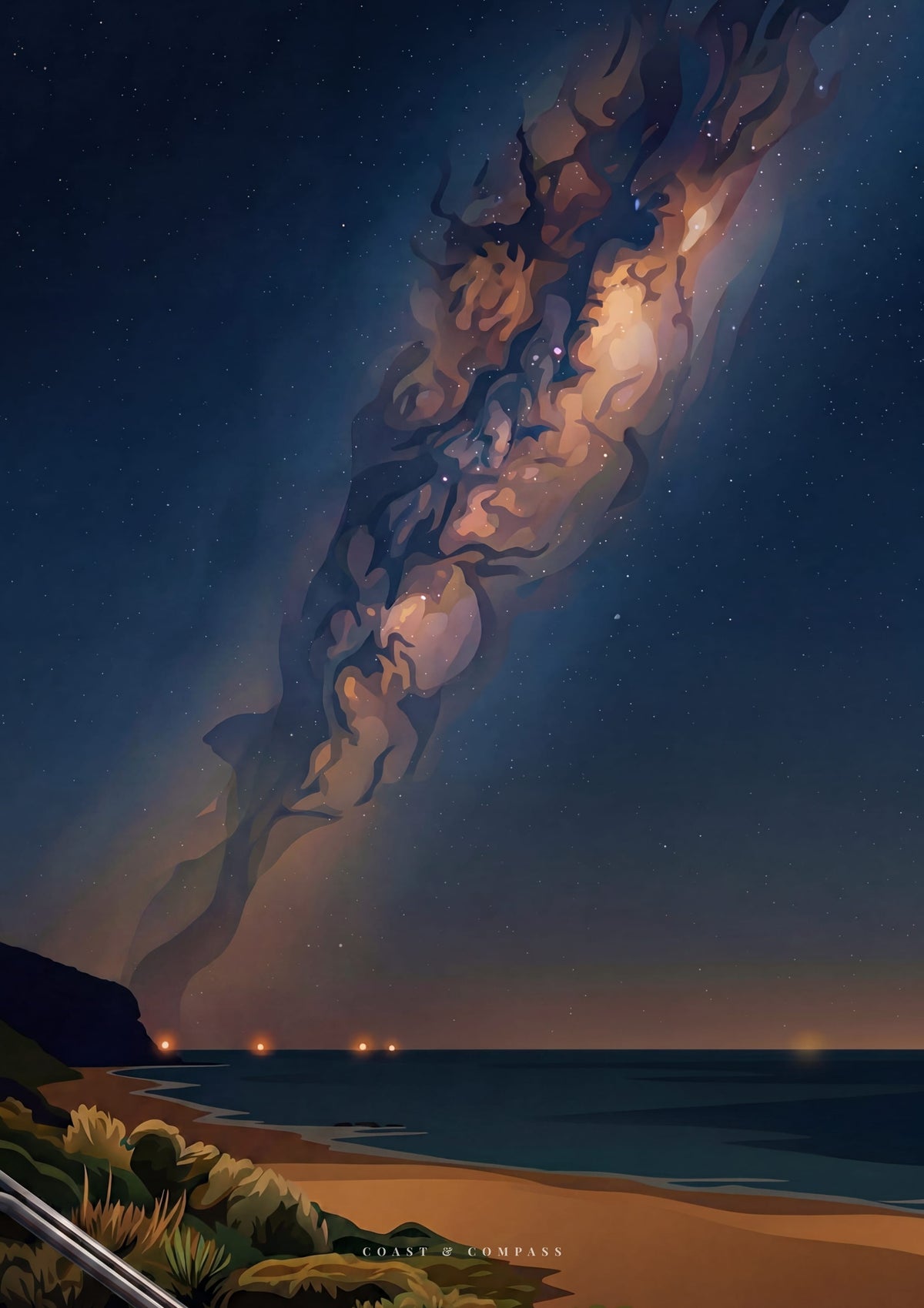Midnight Bloom — the Milky Way arcing over a dark coastline at Forrester's Beach, Central Coast NSW