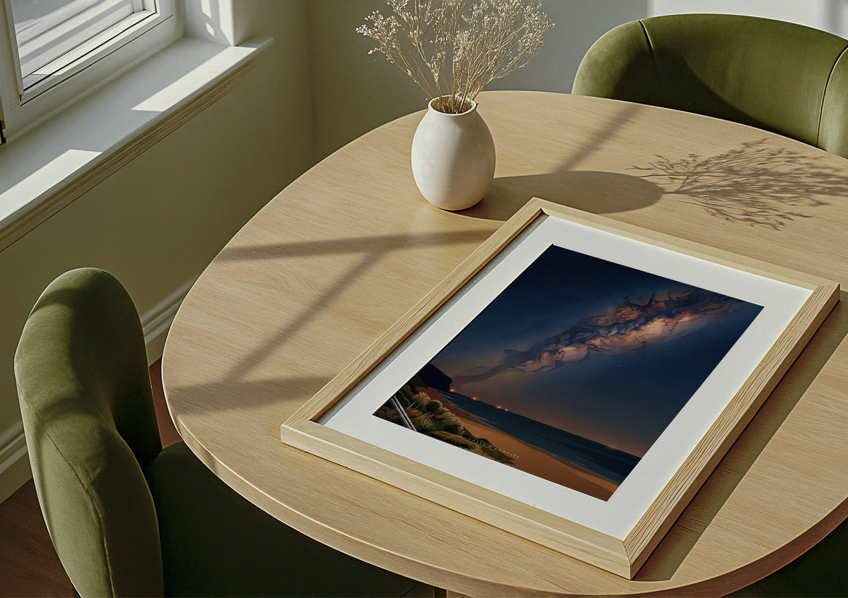 Midnight Bloom print shown unframed and lying flat on a table