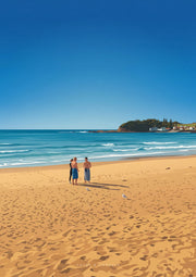 Shoreline Gathering — two people talking on wide open sand at Terrigal, Central Coast NSW