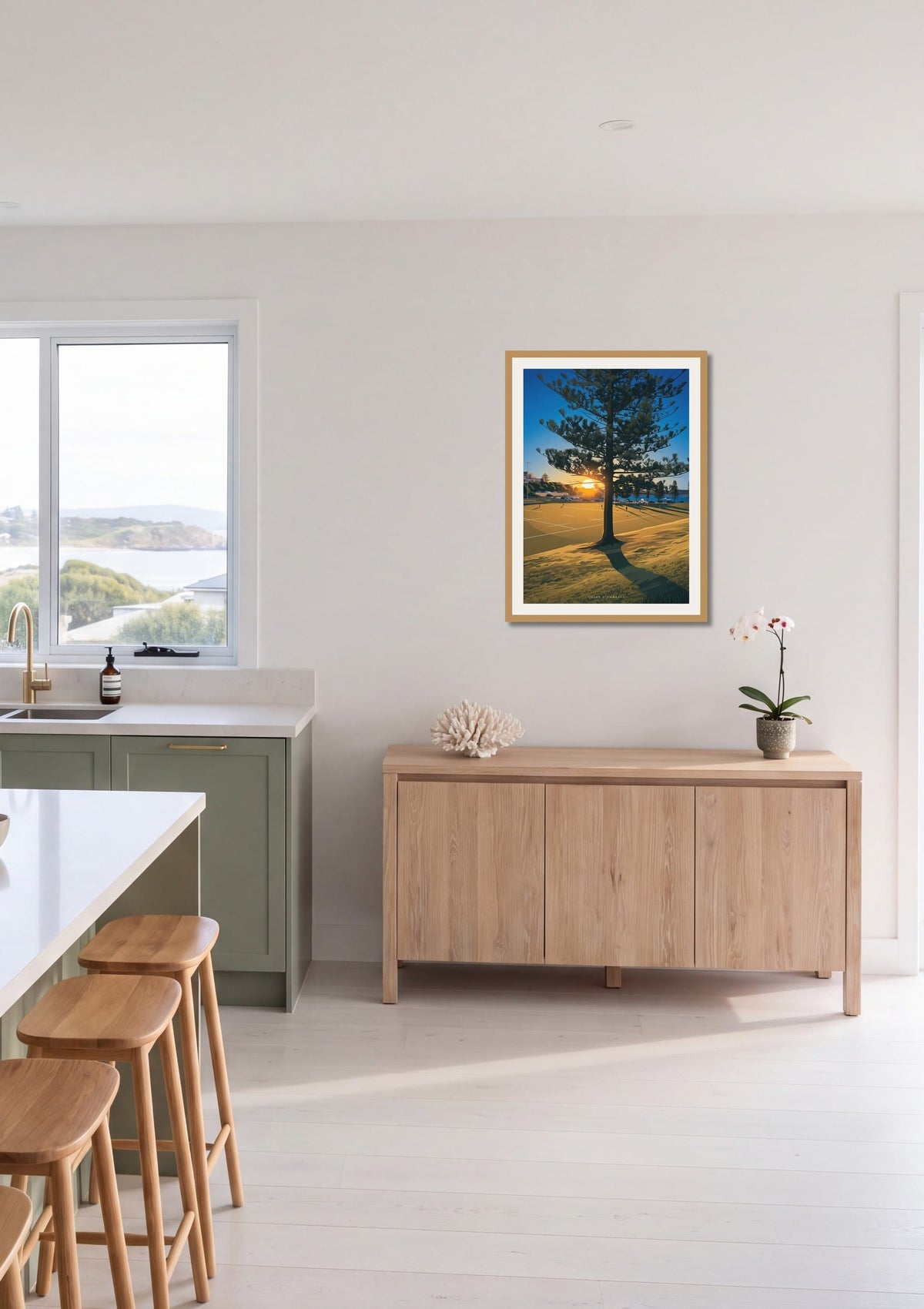 Sunset Shadows print shown at A1 size in a kitchen