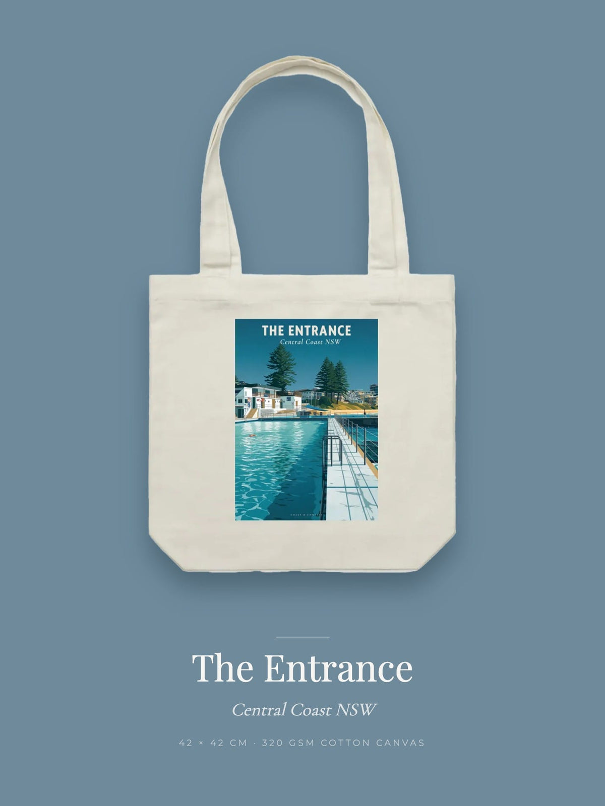 The Entrance tote bag — The Entrance poster design in slate on cream cotton canvas